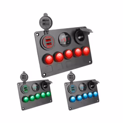 24V 12V Switch Panel 5 Buttons USB Charger Car Light Toggle Splitter Volt - Black