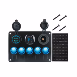 24V 12V Switch Panel 5 Buttons USB Charger Car Light Toggle Splitter Volt - Blue