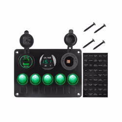 24V 12V Switch Panel 5 Buttons USB Charger Car Light Toggle Splitter Volt - Green