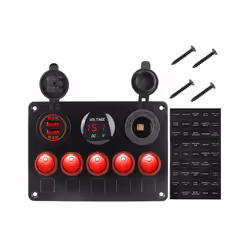 24V 12V Switch Panel 5 Buttons USB Charger Car Light Toggle Splitter Volt - Red