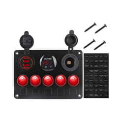 24V 12V Switch Panel 5 Buttons USB Charger Car Light Toggle Splitter Volt - Red