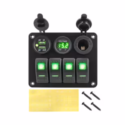 4 Buttons Rocker Switch Panel Voltmeter USB Chargers 3.0 Light Toggle - Green