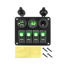 4 Buttons Rocker Switch Panel Voltmeter USB Chargers 3.0 Light Toggle - Green