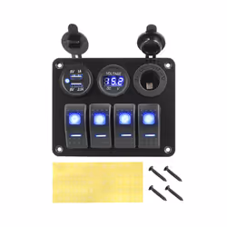 4 Buttons Rocker Switch Panel Voltmeter USB Chargers 3.0 Light Toggle - Blue