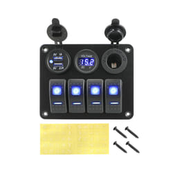 4 Buttons Rocker Switch Panel Voltmeter USB Chargers 3.0 Light Toggle - Blue