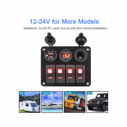 4 Buttons Rocker Switch Panel Voltmeter USB Chargers 3.0 Light Toggle - Blue
