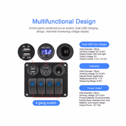 4 Buttons Rocker Switch Panel Voltmeter USB Chargers 3.0 Light Toggle - Blue