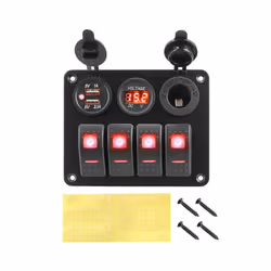 4 Buttons Rocker Switch Panel Voltmeter USB Chargers 3.0 Light Toggle - Red