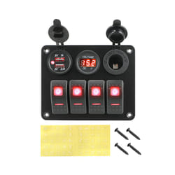 4 Buttons Rocker Switch Panel Voltmeter USB Chargers 3.0 Light Toggle - Red