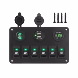 24V 12V Switch Panel 6 Buttons USB Chargers Car Light Toggle Truck Power - Green