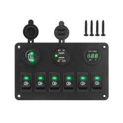 24V 12V Switch Panel 6 Buttons USB Chargers Car Light Toggle Truck Power - Green