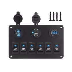 24V 12V Switch Panel 6 Buttons USB Chargers Car Light Toggle Truck Power - Blue