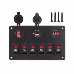 24V 12V Switch Panel 6 Buttons USB Chargers Car Light Toggle Truck Power - Red