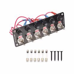12V 24V 6 Rocker Switch Panel Light Toggle Buttons 10A Fuse Breaker Waterproof - Black