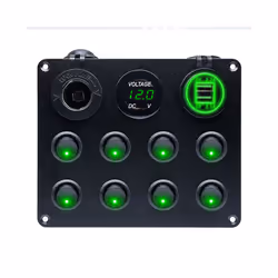 5 Gang 8 Gang Button Rocker Toggle Switch Panel Usb Control For Car Truck - 8 Gang Green