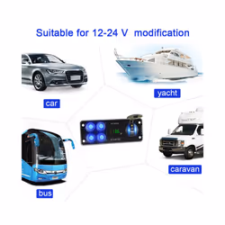 24V 12V Switch Panel 4 Buttons Car Light Toggle USB Charger 3.0 Power - 4 in 1 A