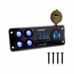 24V 12V Switch Panel 4 Buttons Car Light Toggle USB Charger 3.0 Power - Blue