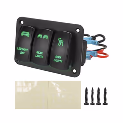 12V 24V 3 Gang Switch Panel Light Toggle Circuit Breaker LED Car Accessories - Green