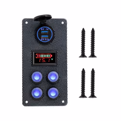 24V 12V Switch Panel 4 Buttons Car Light Toggle LED Indicator USB Chargers - Black