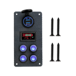 24V 12V Switch Panel 4 Buttons Car Light Toggle LED Indicator USB Chargers - Black