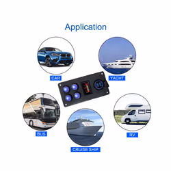 24V 12V Switch Panel 4 Buttons Car Light Toggle LED Indicator USB Chargers - Black