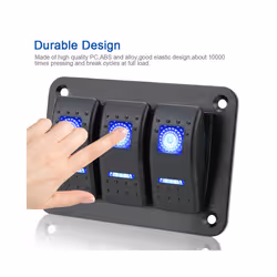 24V 12V Switch Panel 3 Buttons Car Light Toggle For Boat Truck Trailer - Blue