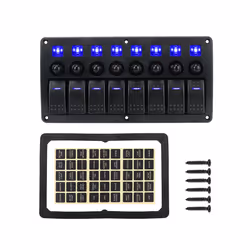 24V 12V Switch Panel 8 Buttons Car Lights Toggle Breaker Fuse Case Indicator - Blue