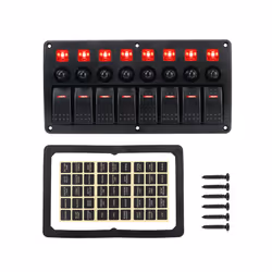 24V 12V Switch Panel 8 Buttons Car Lights Toggle Breaker Fuse Case Indicator - Red