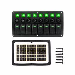 24V 12V Switch Panel 8 Buttons Car Lights Toggle Breaker Fuse Case Indicator - Green