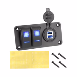 24V 12V Switch Panel 2 Button Car Light Toggle USB Charger 3.0 Motorcycle - Blue