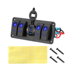24V 12V Switch Panel 4 Buttons Car Light Toggle USB Chargers 3.0 Volt - Blue