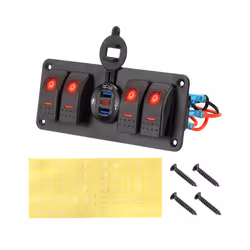 24V 12V Switch Panel 4 Buttons Car Light Toggle USB Chargers 3.0 Volt - Red