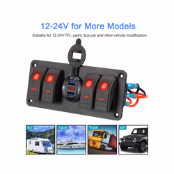 24V 12V Switch Panel 4 Buttons Car Light Toggle USB Chargers 3.0 Volt - Red