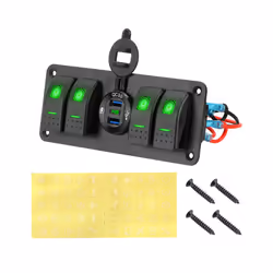 24V 12V Switch Panel 4 Buttons Car Light Toggle USB Chargers 3.0 Volt - Green