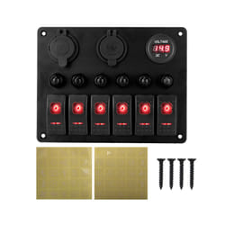 12V 24V 6 Buttons Car Switch Panel 15A Fuse Marine Circuit Breaker Voltmeter - 6 gang red