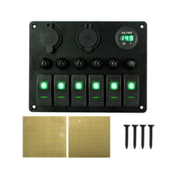 12V 24V 6 Buttons Car Switch Panel 15A Fuse Marine Circuit Breaker Voltmeter - 6 gang green
