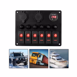 12V 24V 6 Buttons Car Switch Panel 15A Fuse Marine Circuit Breaker Voltmeter - 6 gang green