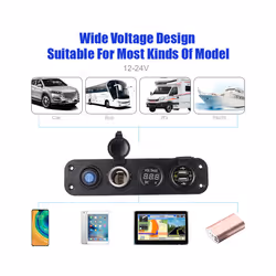 24V 12V Fuse Switch Panel Car Power Adapter USB Chargers 3.0 Light Toggle - Blue light