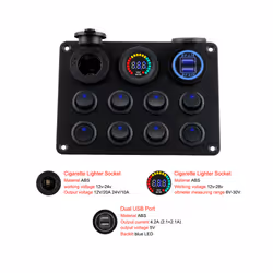 24V 12V Switch Panel 8 Buttons USB Chargers Circuit Breaker Light Toggle - 4 in 1 A