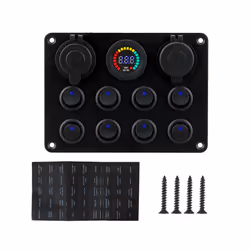 24V 12V Switch Panel 8 Buttons USB Chargers Circuit Breaker Light Toggle - Blue