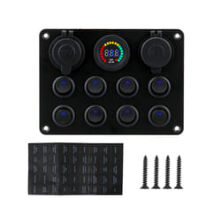 24V 12V Switch Panel 8 Buttons USB Chargers Circuit Breaker Light Toggle - Blue