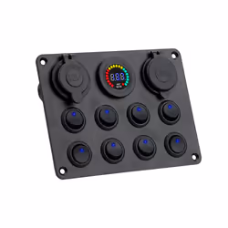 24V 12V Switch Panel 8 Buttons USB Chargers Circuit Breaker Light Toggle - Blue