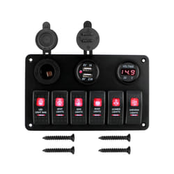 6 Buttons Switch Panel for Car Marine Boat Light Toggle LED Digital Voltmeter - Red