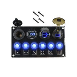 24V 12V Switch Panel 6 Buttons Car Light Toggle PD USB Chargers Power - Blue