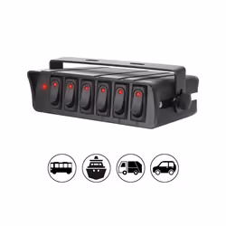 24V 12V 6 Buttons Switch Panel With 30A Fuse Blade Indicator Car Lights - Red