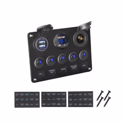 12V 24V 5 Button LED Switch Panel Light Toggle USB Chargers 3.0 Volt Gauge - Blue