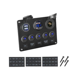12V 24V 5 Button LED Switch Panel Light Toggle USB Chargers 3.0 Volt Gauge - Blue