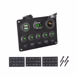 12V 24V 5 Button LED Switch Panel Light Toggle USB Chargers 3.0 Volt Gauge - Green
