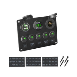 12V 24V 5 Button LED Switch Panel Light Toggle USB Chargers 3.0 Volt Gauge - Green