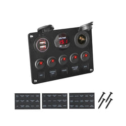 12V 24V 5 Button LED Switch Panel Light Toggle USB Chargers 3.0 Volt Gauge - Red